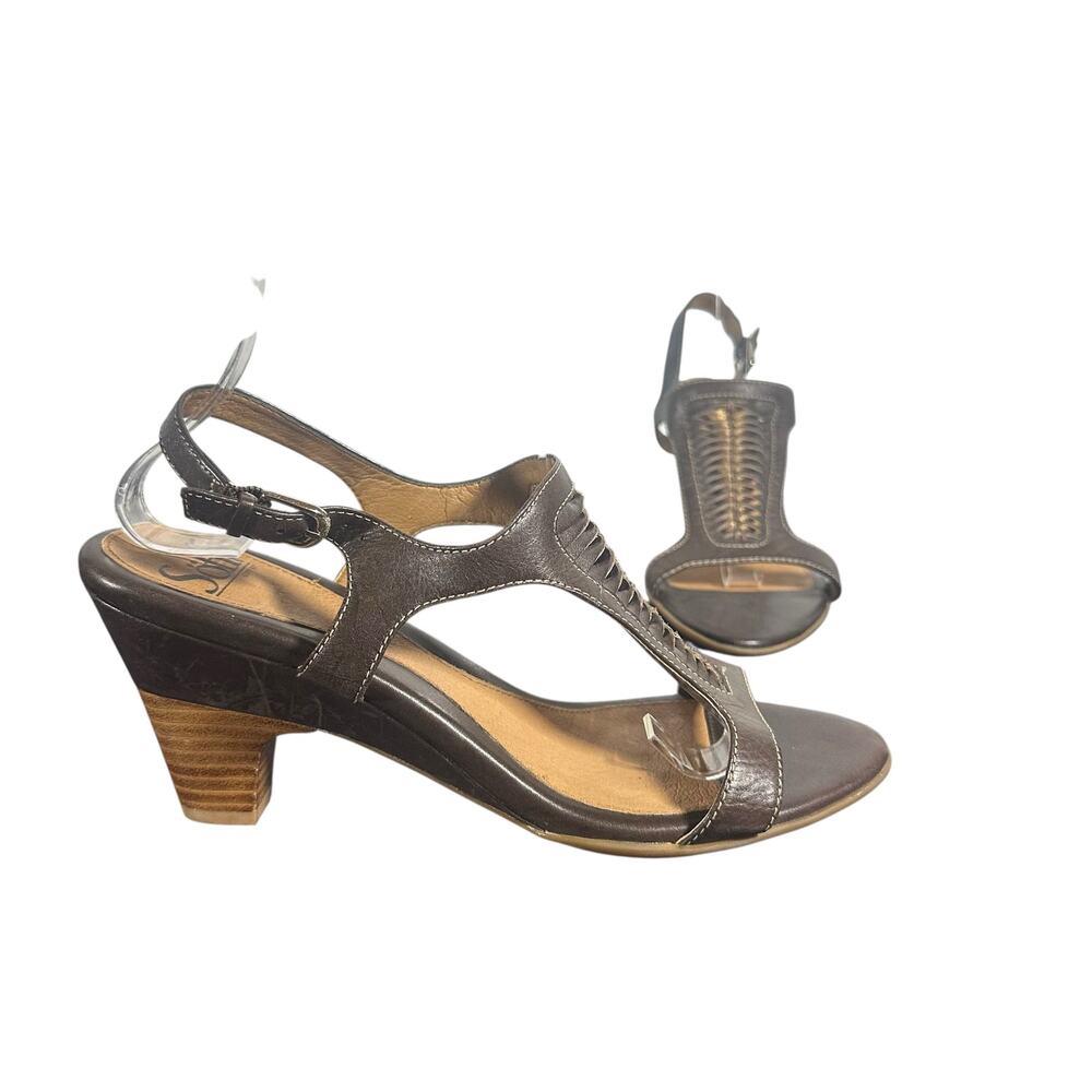 Sofft Brown Leather Heeled Sandals Women’s 9.5 Slingback Comfort Summer Shoes